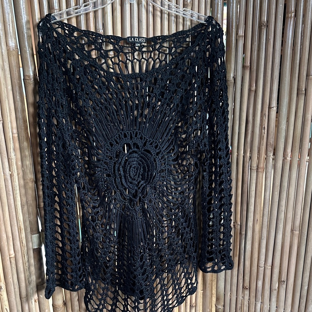 La Class Black Crochet Swim Cover-Up